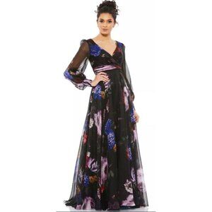 Mac Duggal Sz 6 Floral Long Sleeve Gown Maxi Dress Style 6782 NWT